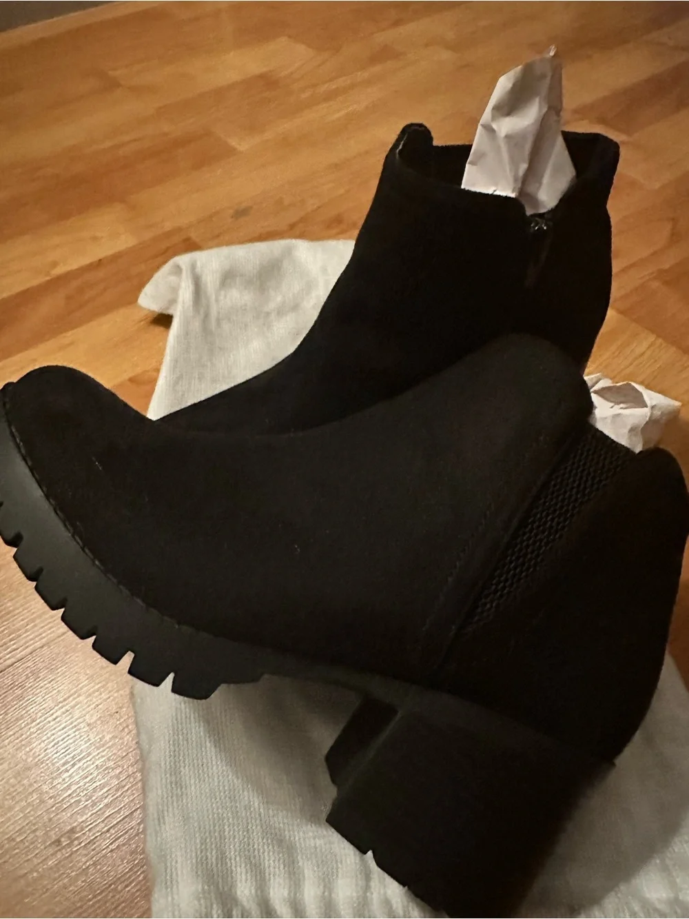 Soda Black Suede-Look Chunky Heel Ankle Booties